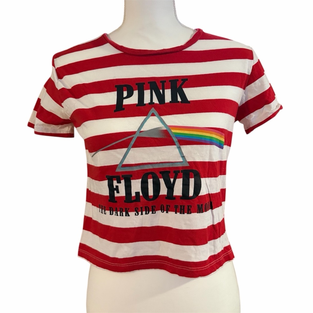 Pink Floyd The Dark Side Of The Moon Red & White Striped Baby Tee Crop Top